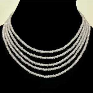 Grey Collar Necklace in Multilayered Pastel Grey Beads,displayed on mannequin
