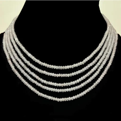 Grey Collar Necklace in Multilayered Pastel Grey Beads,displayed on mannequin