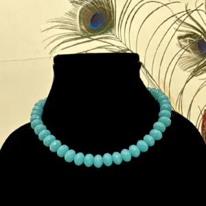 Blue Collar Necklace in Fountain Blue Cut Glass Work,displayed on mannequin