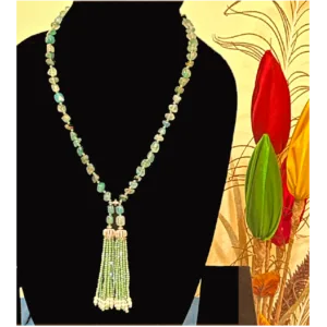 Sea Green Necklace with Gradient Shades of Green Stone,displayed on mannequin