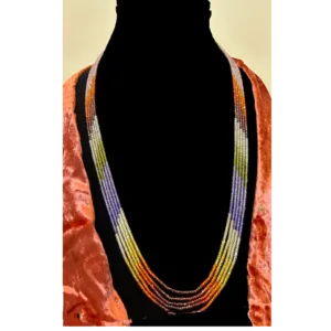 Multicolour Layered Necklace-Cut stone Beaded Long Neckpiece,displayed on mannequin