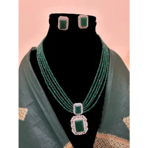 Emerald Green Necklace Set-Multilayer Necklace displaced on mannequin