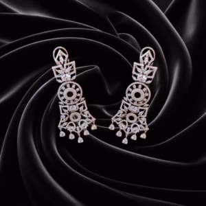 Silver Tone Earrings-Fine Stone Setting- displayed on black velvet background