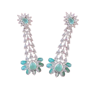Light Sea Green Earrings-Intricate Stone Settings