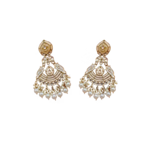 Intricately designed copper colour earrings, fine stone setting danglers in copper and silver shade.