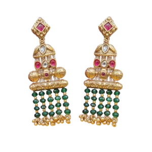 Emerald Green Earrings in Golden Tone