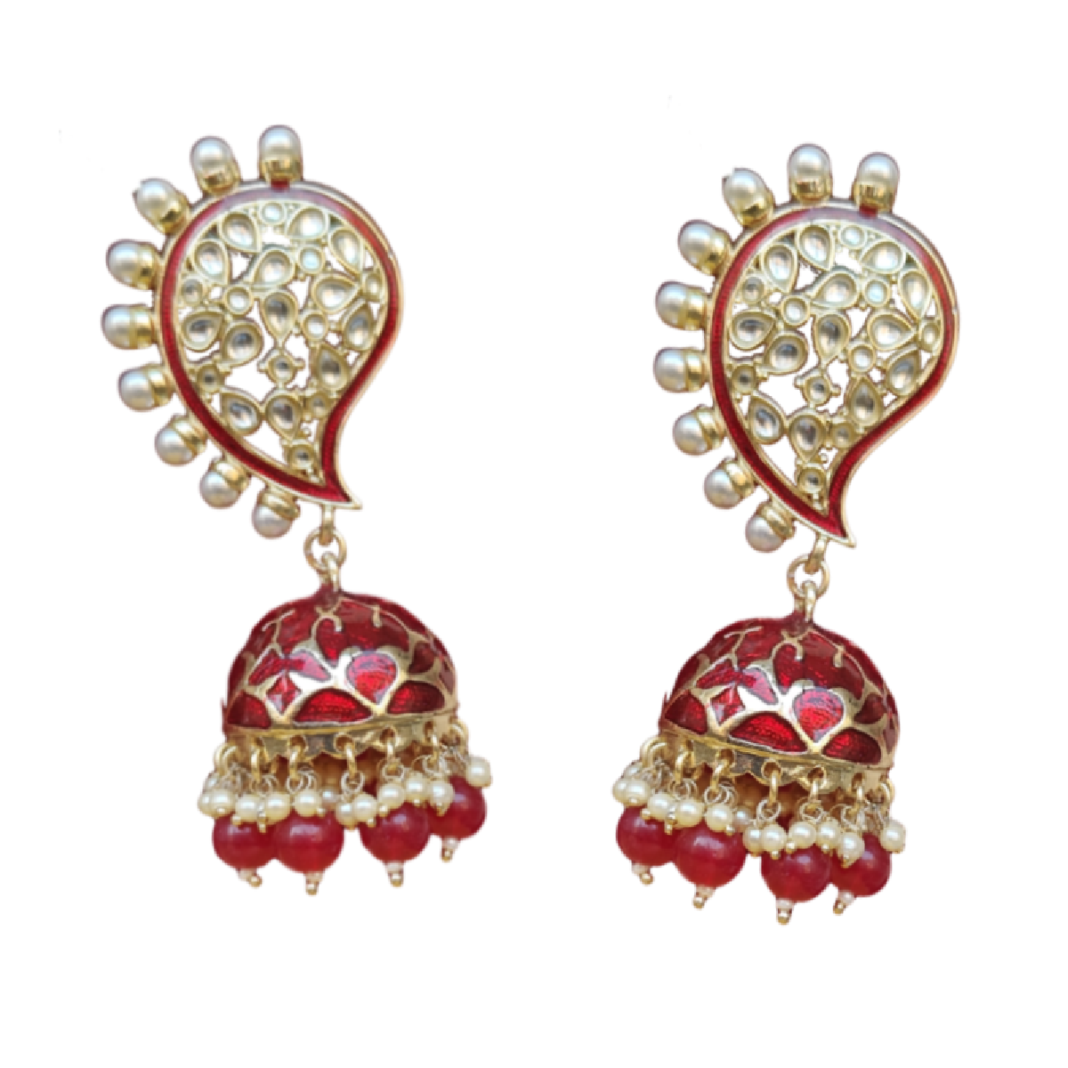Ethnic Jhumki Earrings with Red Drops
