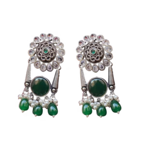 Emerald Green Earrings-Stone Intricate Design