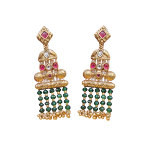 Emerald Green Earrings in Golden Tone
