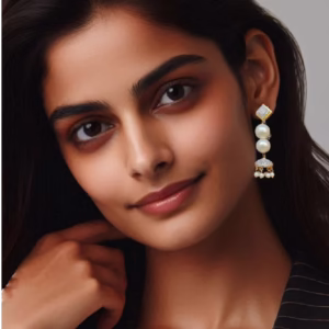 White Pearl Danglers with Small white Drops-girl is wearing