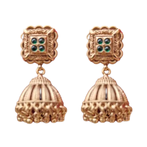 Golden Ethnic Jhumka Earrings with Embedded Stone