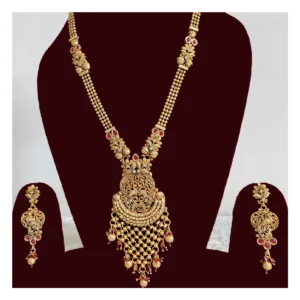 Golden Ethnic Necklace Set-Temple Long Neckpiece
