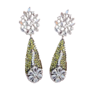 Green Colour Danglers in Silver Touch