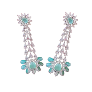 Light Sea Green Earrings-Intricate Stone Settings