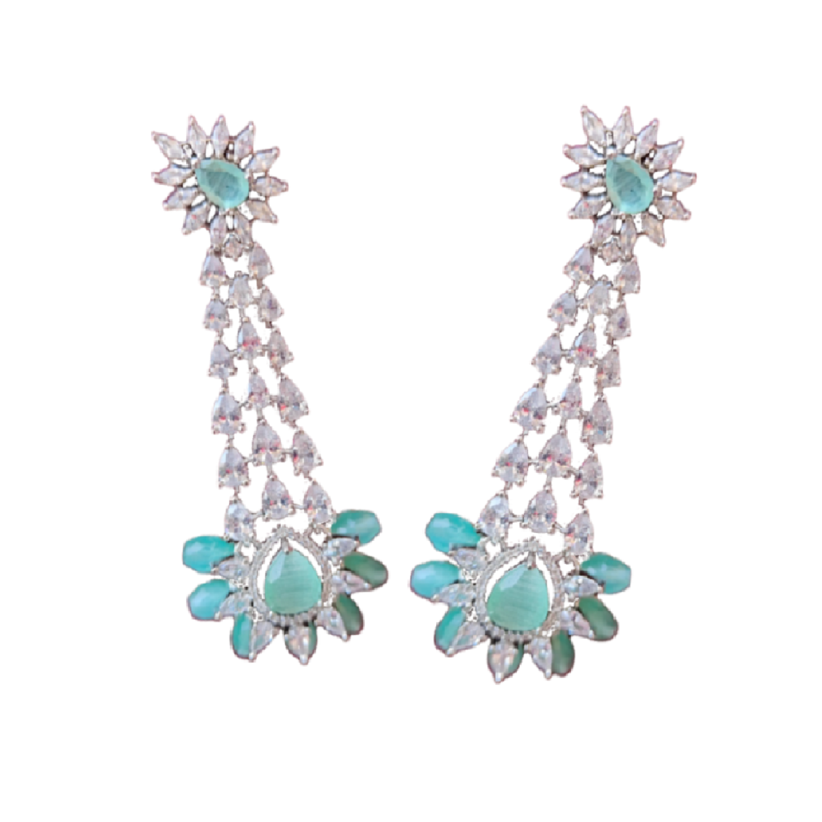 Light Sea Green Earrings-Intricate Stone Settings