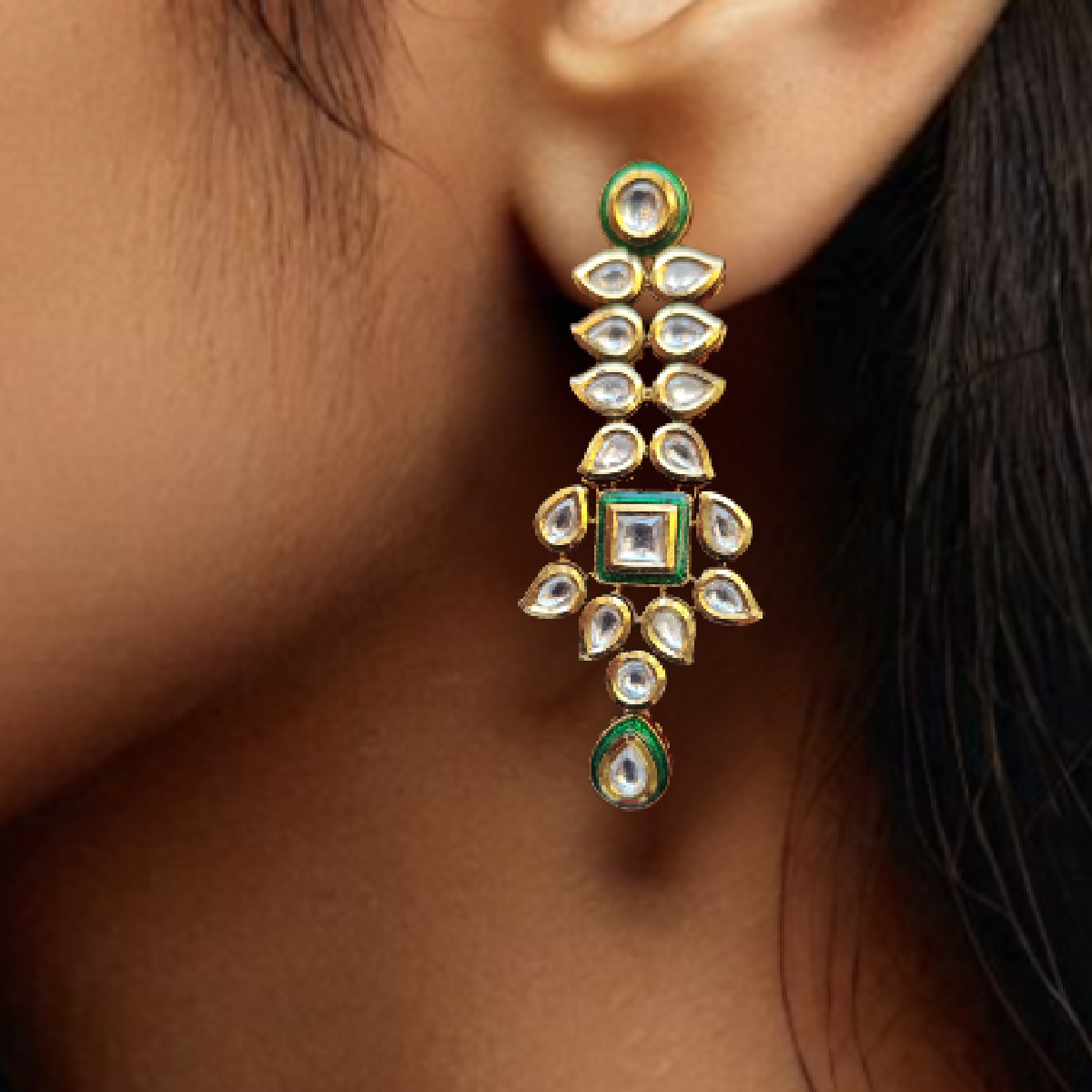 Mint Green Kundan Earrings-Girl wearing it