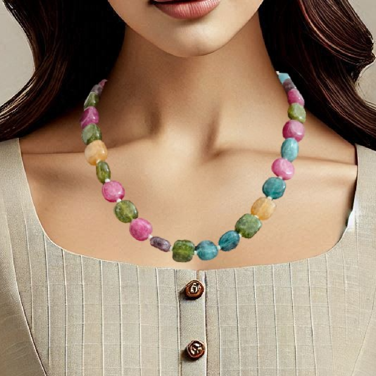 Multicolor Collar Necklace-Minimalist-Girl is wearing it