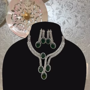 Emerald Green Necklace Set-Intricate Stone Setting-displayed on mannequin