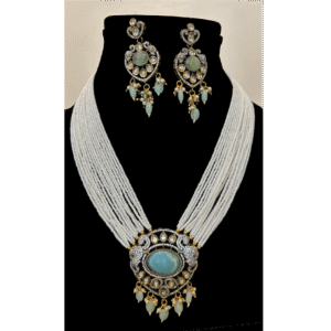 Multilayered White Necklace - Long Temple Set - displayed on mannequine