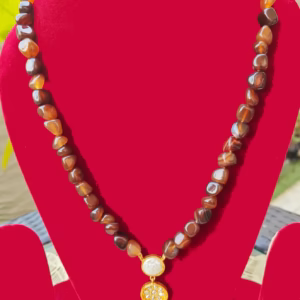 Brown Beads Stone Necklace-displayed on mannequin