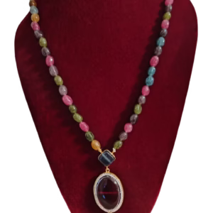 Multicolor Stone Necklace with Pendant-displayed on mannequin
