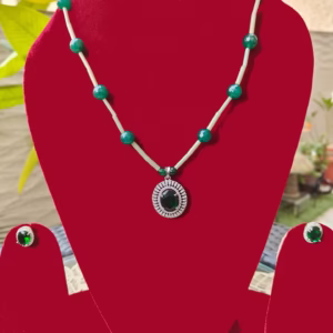 Emerald Green Long Necklace Set-displayed on mannequin