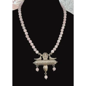 Pink Colour Necklace-Oxidised Metal Pendant-displayed on mannequin