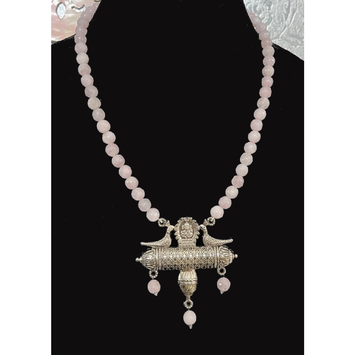 Pink Colour Necklace-Oxidised Metal Pendant-displayed on mannequin