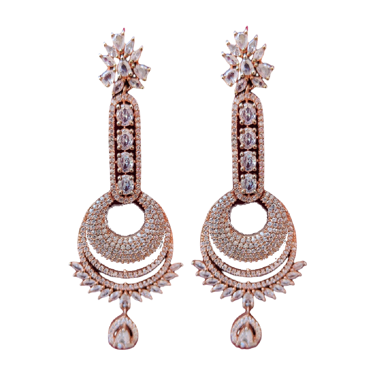 Rose Gold Colour Earrings in Fine Stone Setting
