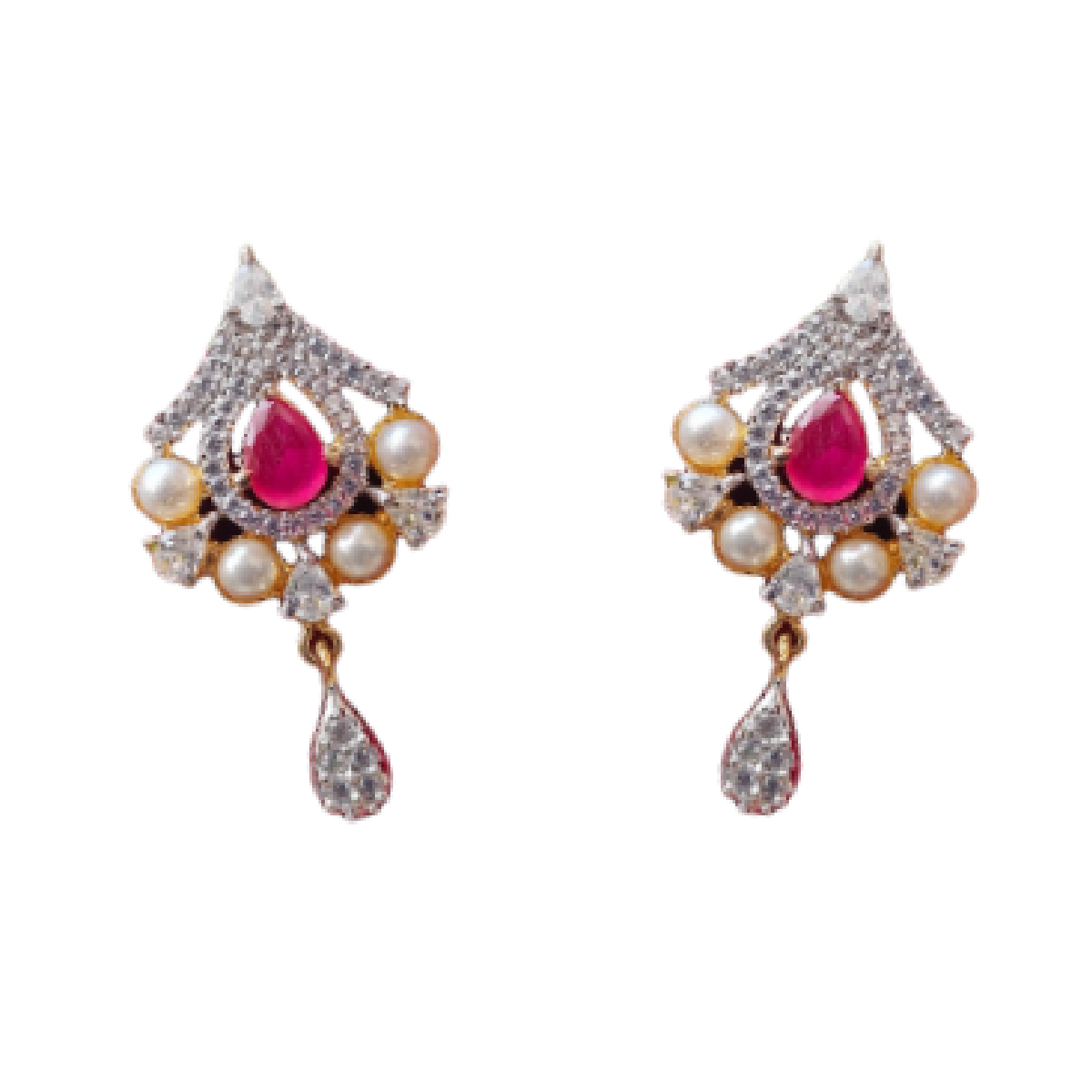 Ruby Colour Necklace Set of Collar Length-Earrings pair