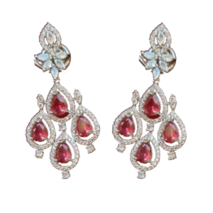 Ruby Colour Stone Earrings-Fine Stone Settings