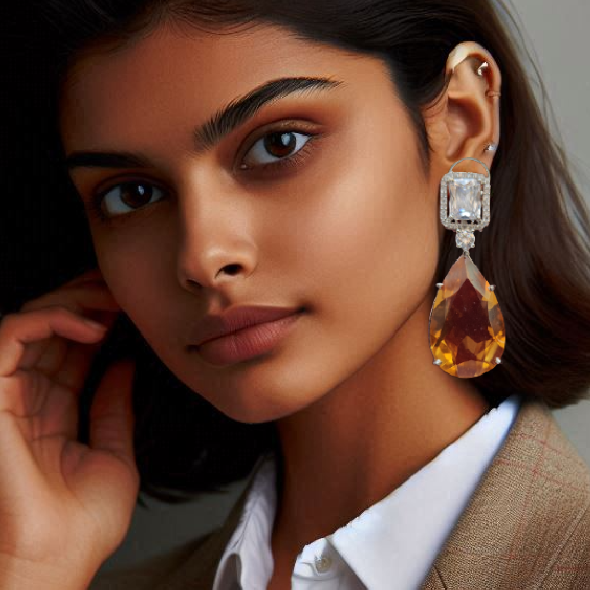 Topaz Stone Earrings Fine stone Setting-Girl wearing it