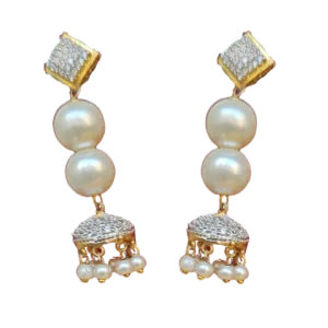 White Pearl Danglers with Small white Drops