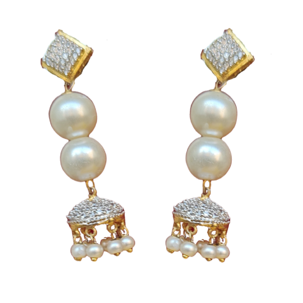White Pearl Danglers with Small white Drops