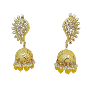 Yellow Earrings Jhumki Style Meenakari