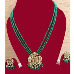 Green Beaded Necklace Set-Ethnic earrings pair