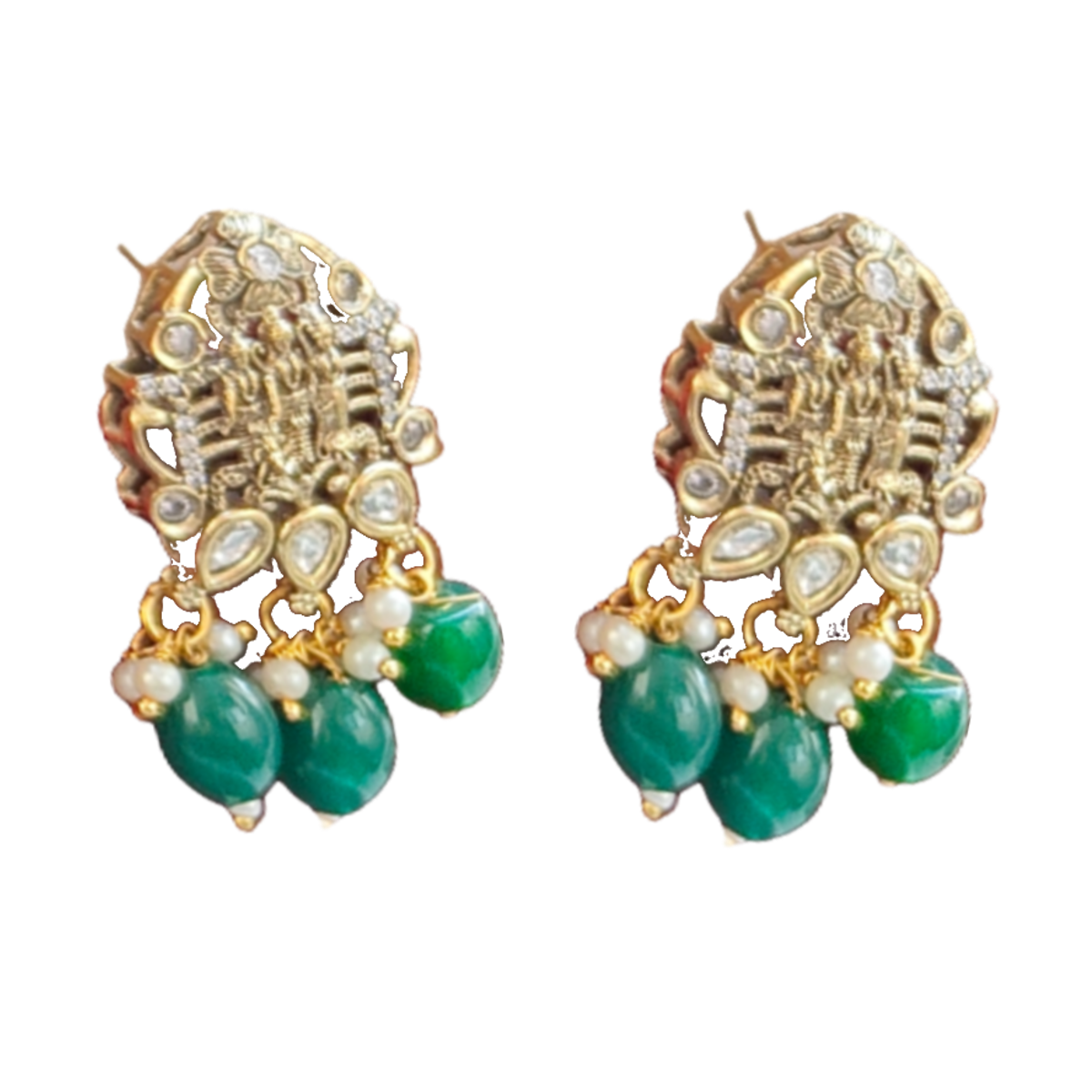 Green Beaded Necklace Set-Ethnic earrings pair