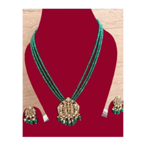 Green Beaded Necklace Set-Ethnic-displayed on mannequin