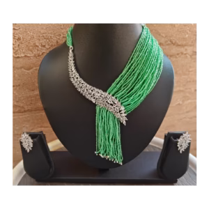 Mint Green Necklace Set-AD Stones- displayed on mannequin