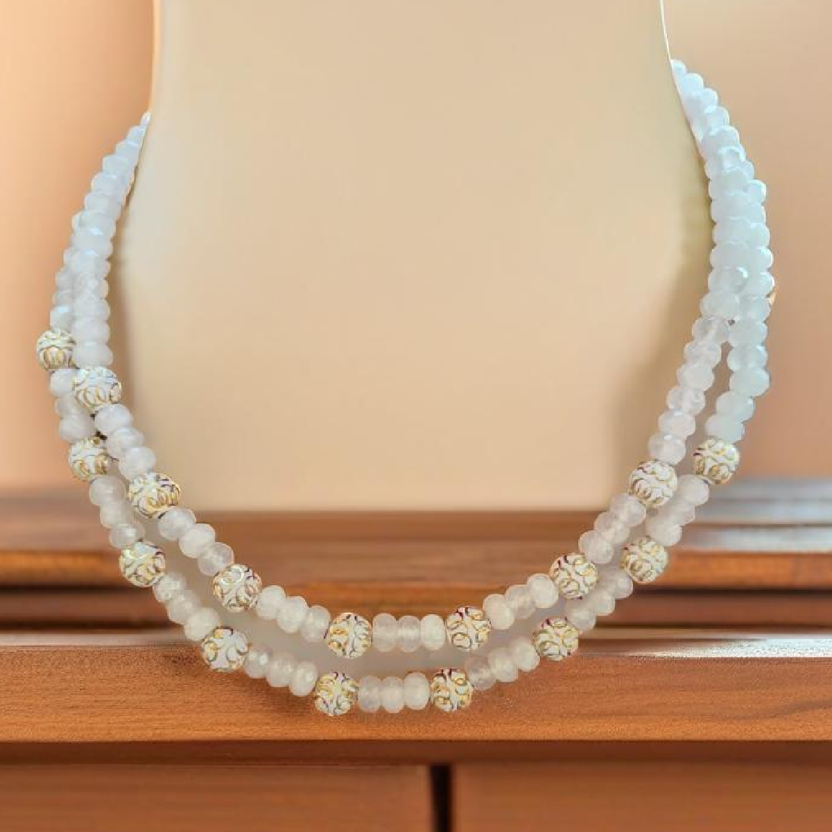 White Stones Collar Beaded Necklace studio display