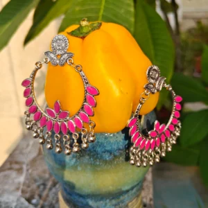 Pink Danglers with Big Rings displayed on yellow background