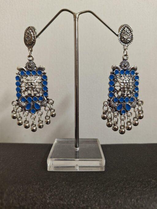 Blue Long Danglers-Fashionable and Chic -Displayed on stand