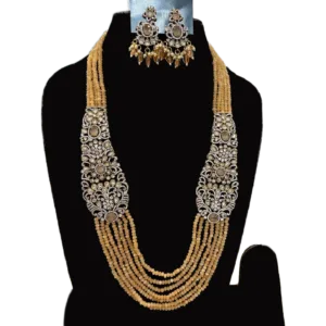 Beige Multistrand Necklace set with Pastel Brown Earrings-displayed on mannequin