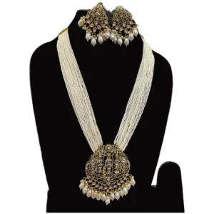White Multistrand Necklace Set-Majestic Temple Piece-displayed on mannequin