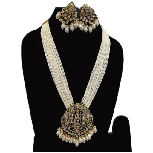 White Multistrand Necklace Set-Majestic Temple Piece-displayed on mannequin