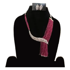 Wine Red Necklace Set-Multistrand Tassel-displayed on mannequin
