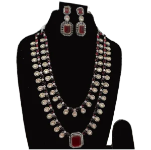 Pink Stone Necklace Set-Layered-displayed on mannequin