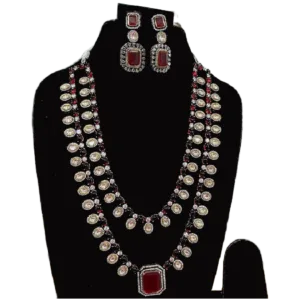 Pink Stone Necklace Set-Layered-displayed on mannequin