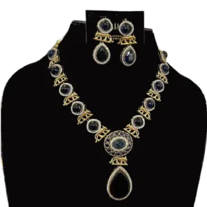 Blue Stones Golden Necklace Set-displayed on mannequin