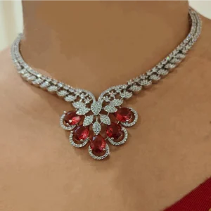 AD Stones Necklace Ruby Colour Collar Set